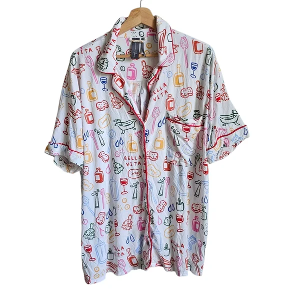 Anthropologie Colorful Patterned Womens Pajama Shirt Size Large - Picture 2 of 8